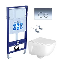 Aquatek Унитаз подвесной Дива AQ2012-00 в комплекте с инсталляцией Standard INS-0000012 с клавишей смыва KDI-0000018 хром и крепления KKI-0000002